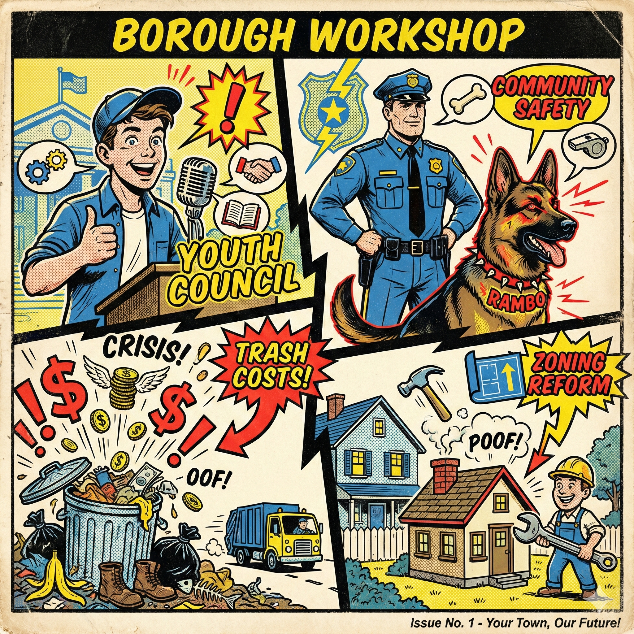 Infographic image in newspaper comic style for Article Summary of the December 3, 2025 Carlisle Borough Council Workshop - Carlisle News - Carlisle, PA News - Awesome Carlisle!