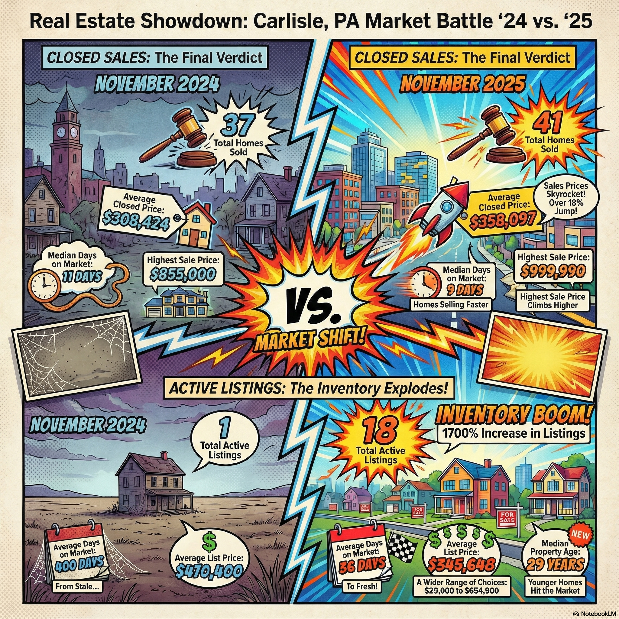 Main blog article image for November 2025 Carlisle, PA Real Estate Market Statistics and Home Sales - Awesome Carlisle! - Carlisle News - Carlisle, PA News
