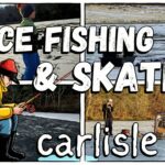 Article thumbnail header image for the Ultimate Guide to Frozen Laurel Lake in the Winter - Pine Grove Frunace State Park in Michaux State Forest - Awesome Carlisle! - Carlisle PA Guides and News - The image depicts four pictures of activity on laurel lake in the background with text overtop that reads "Ice Fishing and Ice Skating. Carlisle". - Awesome Carlisle! - Carlisle News - Carlisle, PA News