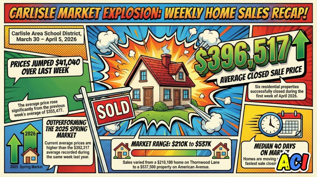 section image infographic with home sdale stats for Weekly Real Estate Market Statistics - Awesome Carlisle - Carlisle, PA News