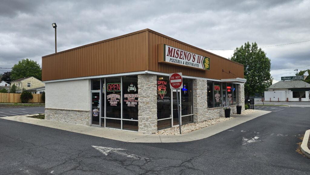 Image from front left corner angle of Miseno II Pizzeria & Italian located at 598 W High St in Carlisle, PA - Review of a slice of pizza at Miseno's II - Best Slice of Pizza in Carlisle, PA - Awesome Carlisle