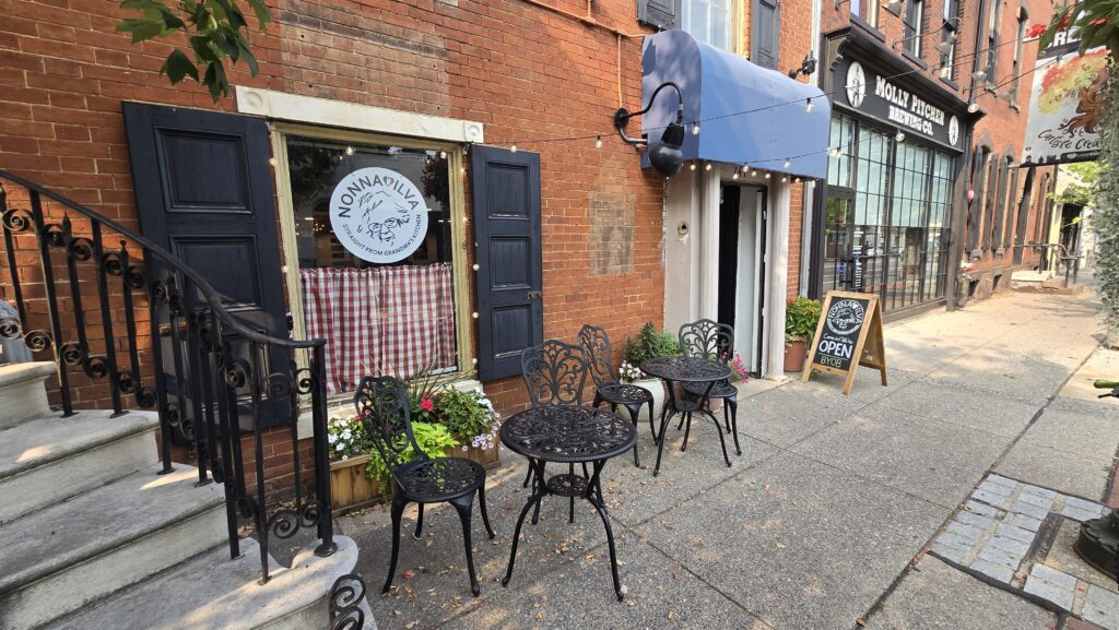 front left angle view showing sidewalk seating and tables at Nonna Ilva in Carlisle, PA - Carlisle, PA Pizza Reviews - Awesome Carlisle!