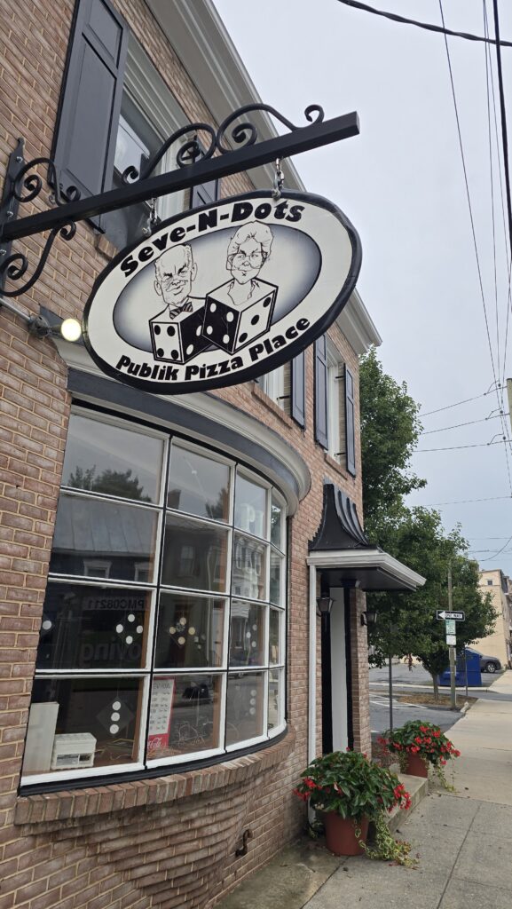 vertical front left angle view of Seve-N-Dots Publik Pizza Place in Carlisle, PA - Awesome Carlisle! - Slice of Pizza Reviews in Carlisle, PA