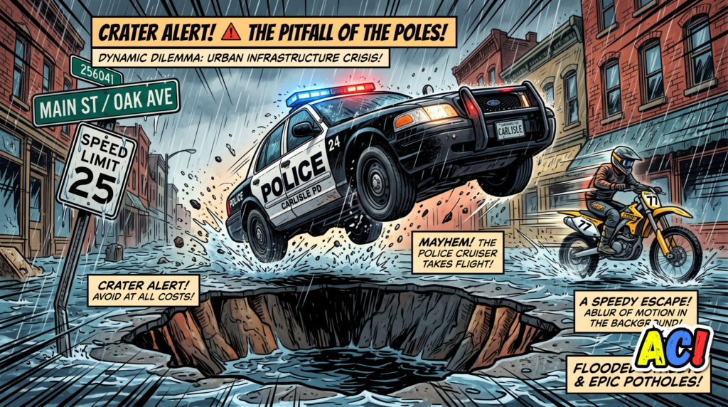 Article Section image infographic for Crumbling Roads: Flipping Police Cars and Deep Flooding - awesome carlisle - carlisle pa news