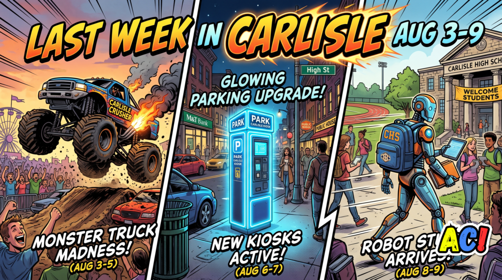 article thumbnail infographic for Last Week in Carlisle | August 3 through 9, 2026 | Monster Trucks, Toxic Sites Reborn, and New Apps - awesome carlisle - carlisle, pa news