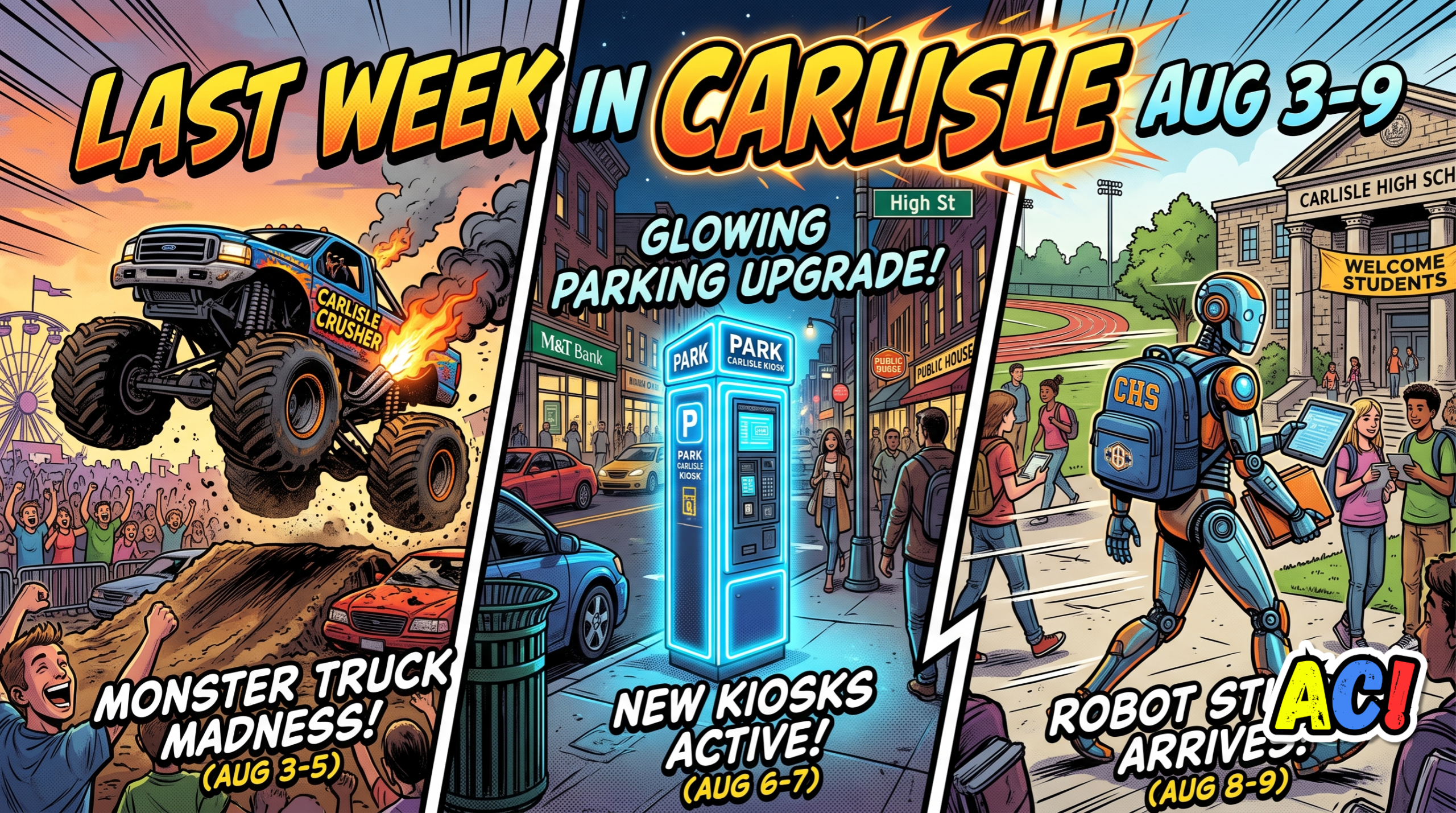 article thumbnail infographic for Last Week in Carlisle | August 3 through 9, 2026 | Monster Trucks, Toxic Sites Reborn, and New Apps - awesome carlisle - carlisle, pa news