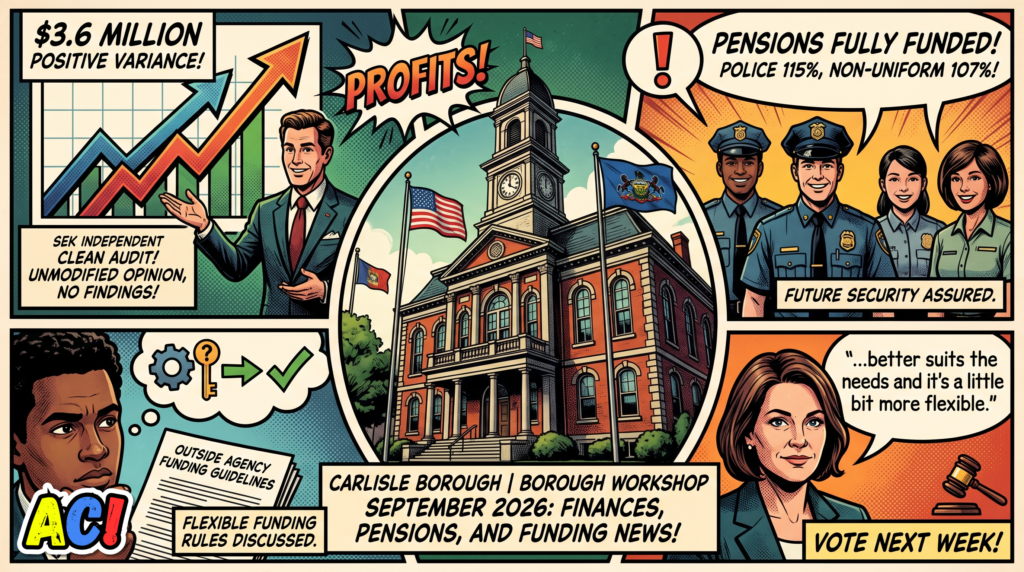 article thumbnail infographic for Summary of Carlisle Borough September 2026 Borough Council Workshop and Audit Report | A $3.6 Million Surplus, Fully Funded Pensions, and New Agency Guidelines - awesome carlisle - carlisle, pa news